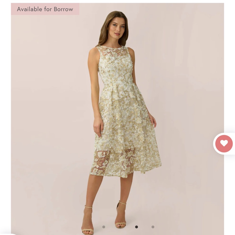 3D FLORAL METALLIC LACE FIT AND FLARE MIDI DRESS